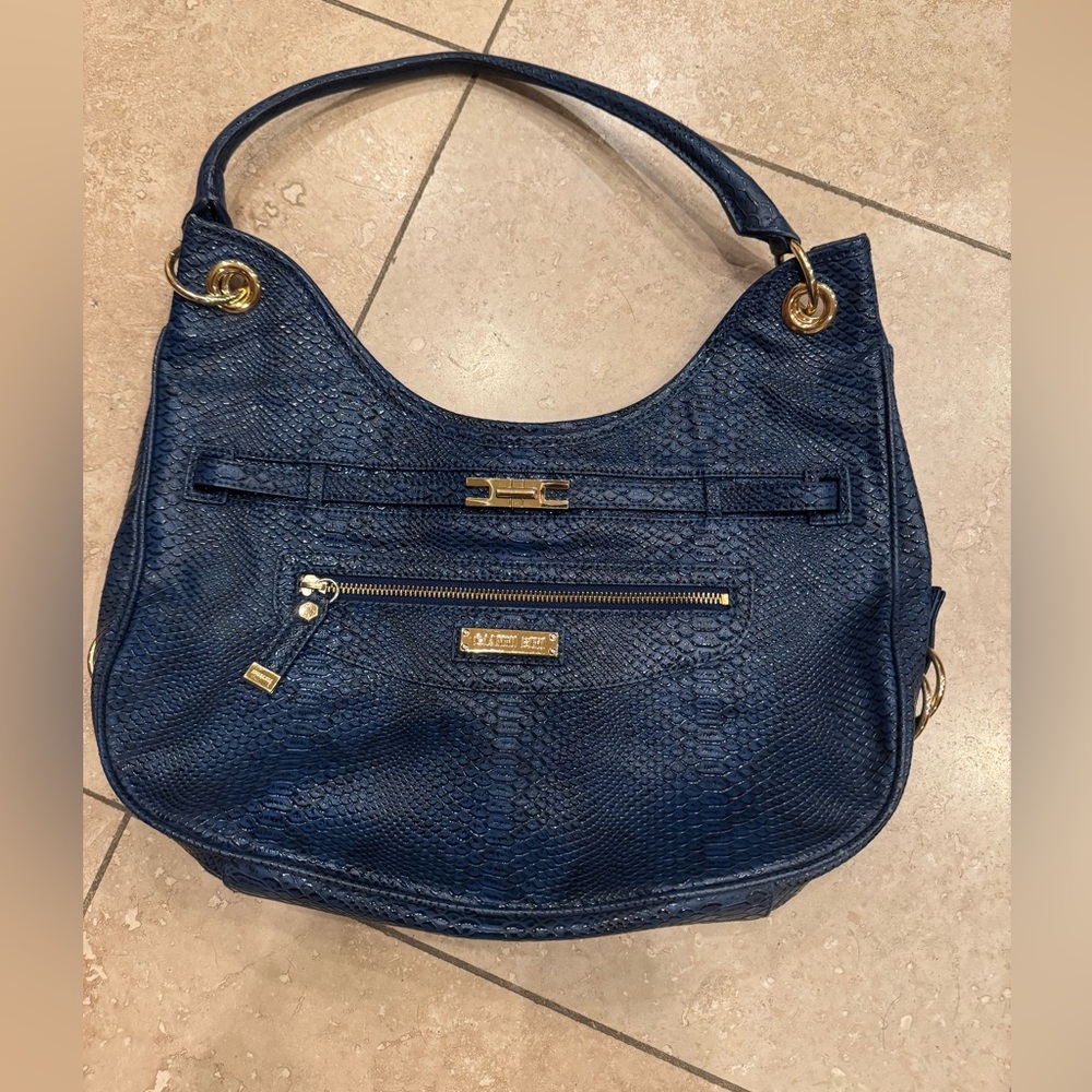 Gianni Bini Blue and Gold Hobo Bag with Snakeskin Texture